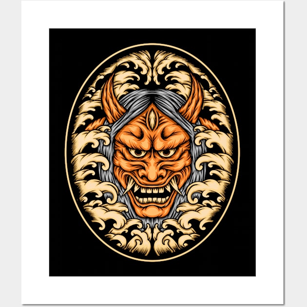 Oni mask illustration Wall Art by WODEXZ